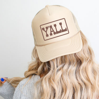 Y'ALL Country Classic Foam Trucker Hat Khaki