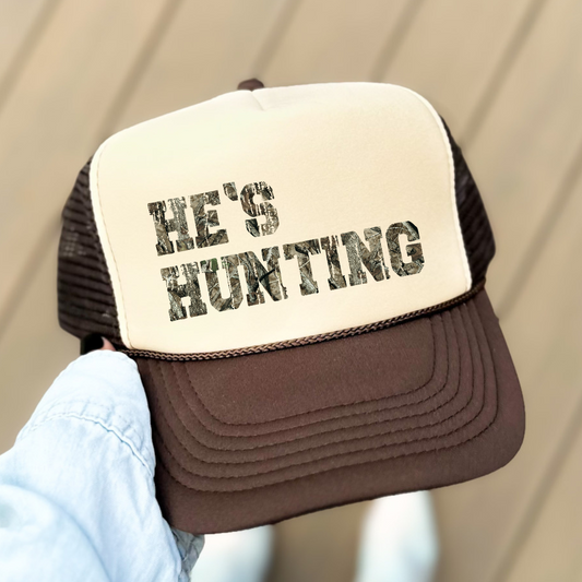 He's Hunting Classic Foam Trucker Hat Tan/Brown