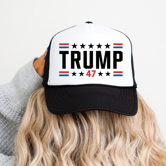 Trump 47 Hat Classic Foam Trucker Hat White/Black