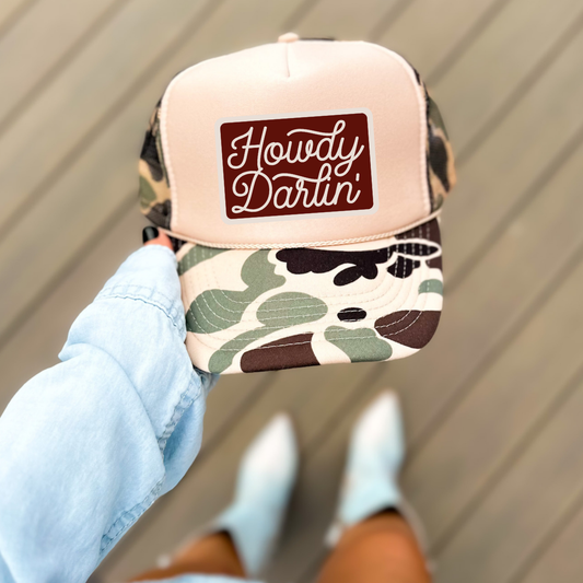 Howdy Darlin' Classic Foam Trucker Hat Tan/Camo