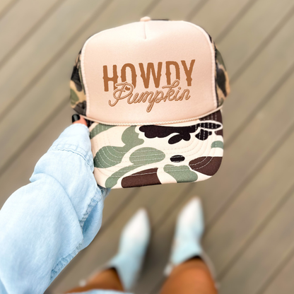 Howdy Pumpkin Classic Foam Trucker Hat Tan/Camo