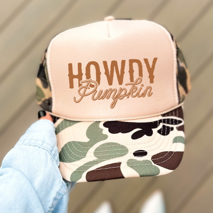 Howdy Pumpkin Classic Foam Trucker Hat Tan/Camo