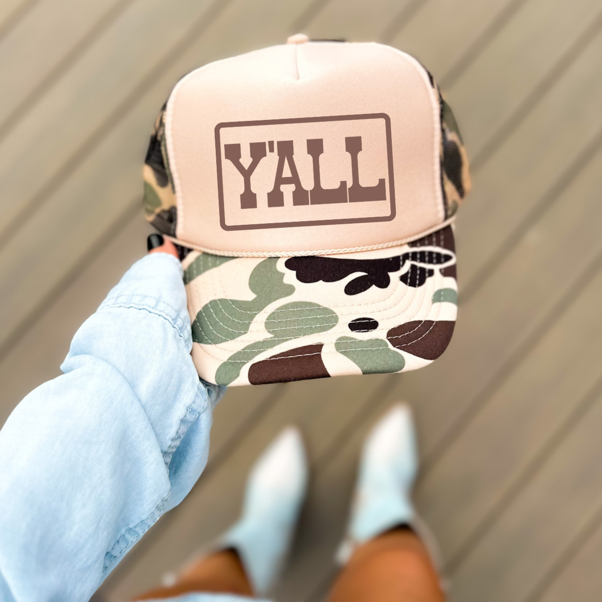 Y"ALL Country Classic Foam Trucker Hat Tan/Camo