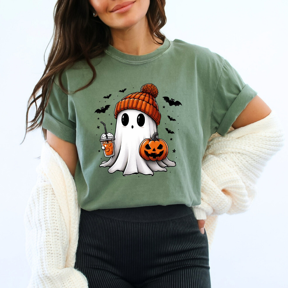 Ghost Holding Coffee Halloween Shirt (3 colors)