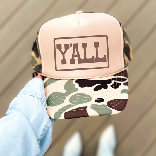 Y"ALL Country Classic Foam Trucker Hat Tan/Camo