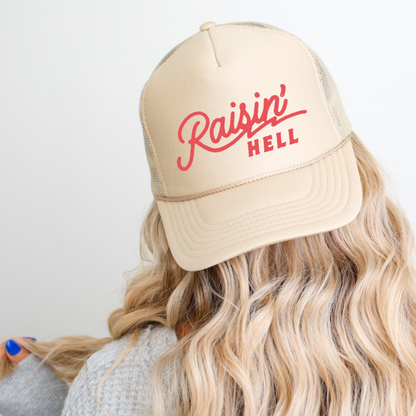 Raisin' Hell Funny Classic Foam Trucker Hat Khaki