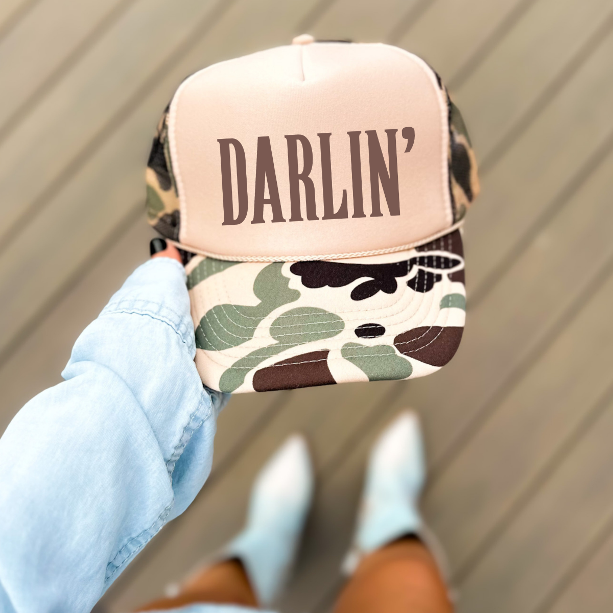 DARLIN' Country Classic Foam Trucker Hat Tan/Camo