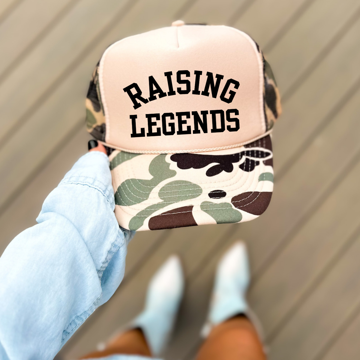 Raising Legends Mom Hat Classic Foam Trucker Hat Tan/Camo