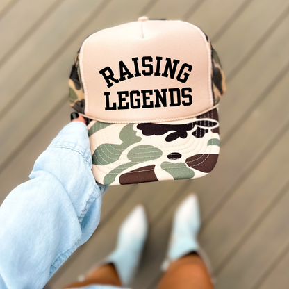 Raising Legends Mom Hat Classic Foam Trucker Hat Tan/Camo