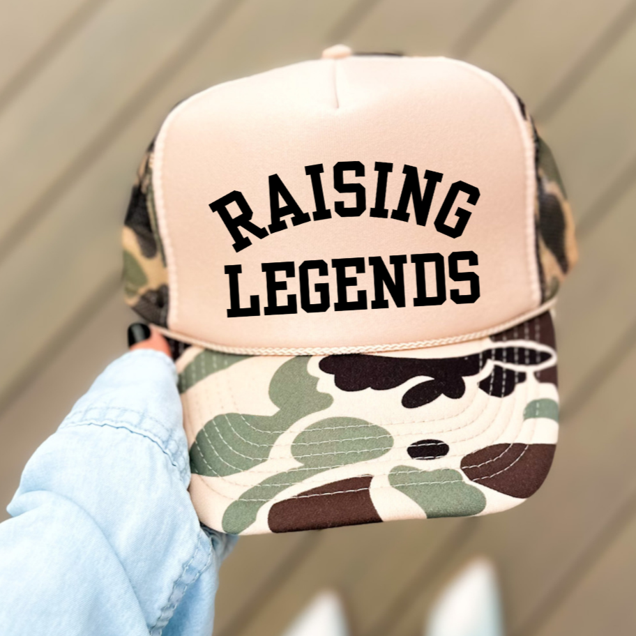 Raising Legends Mom Hat Classic Foam Trucker Hat Tan/Camo