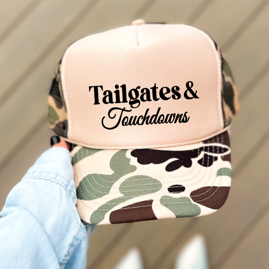 Tailgates & Touchdowns Football Classic Foam Trucker Hat Tan/Camo