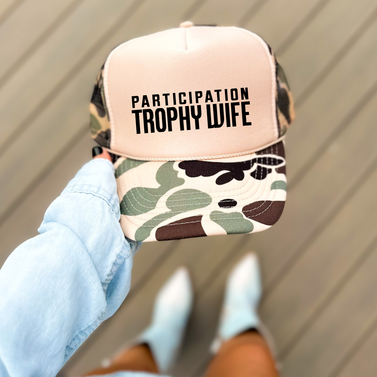 Participation Trophy Wife Funny Classic Foam Trucker Hat Tan/Camo