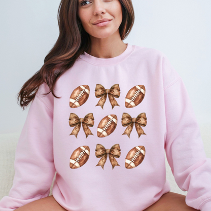 Football Bow Pattern Sweatshirt Coquette Sweater