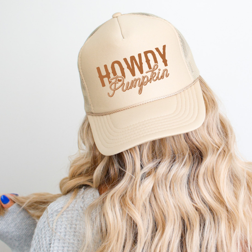 Howdy Pumpkin Classic Foam Trucker Hat Khaki