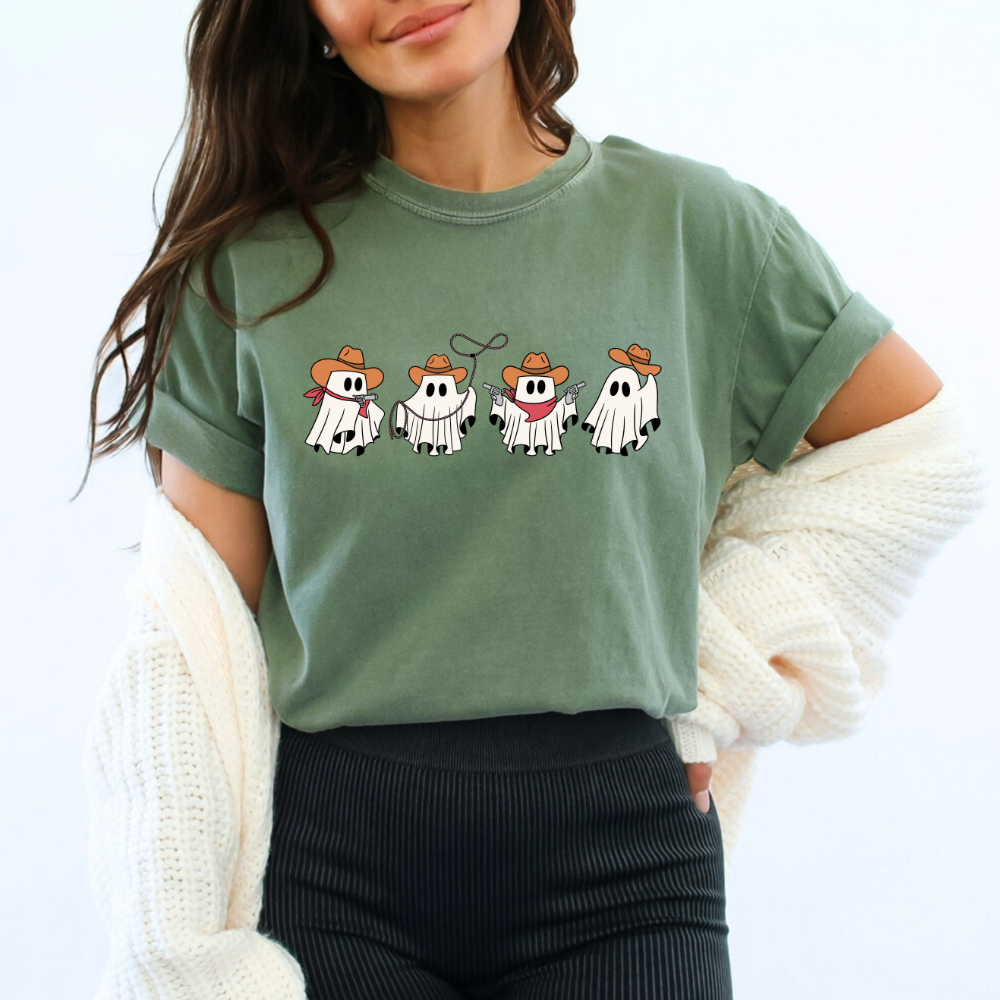 Cowboy Ghosts Ladies Halloween Shirt (4 colors)