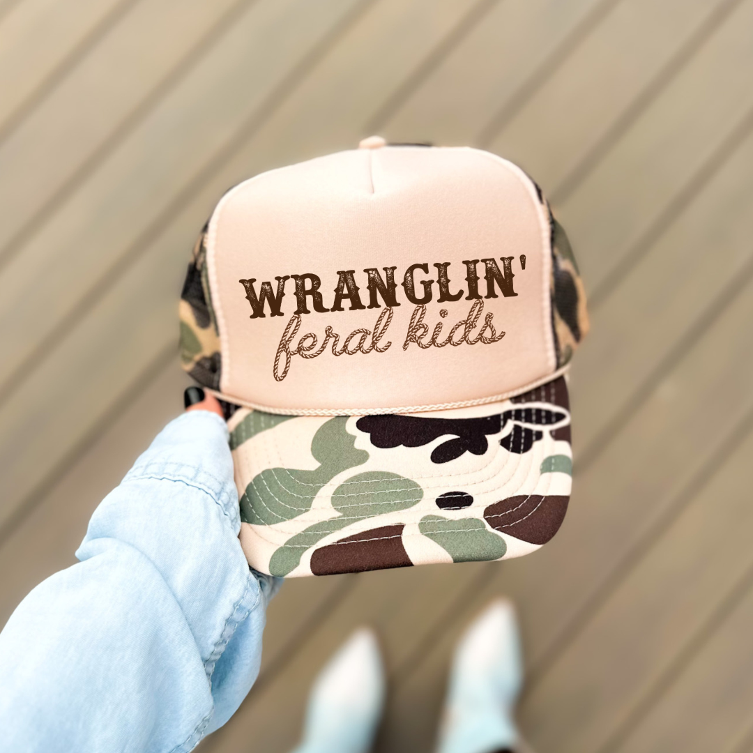 Wranglin' Feral Kids Funny Mom Classic Foam Trucker Hat