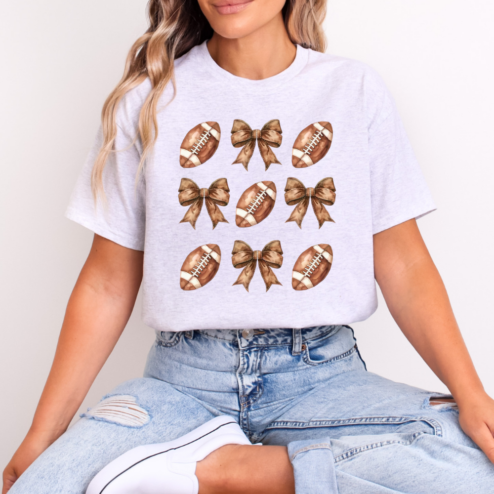 Footballs & Bows Pattern Shirt Coquette Tee (4 colors)