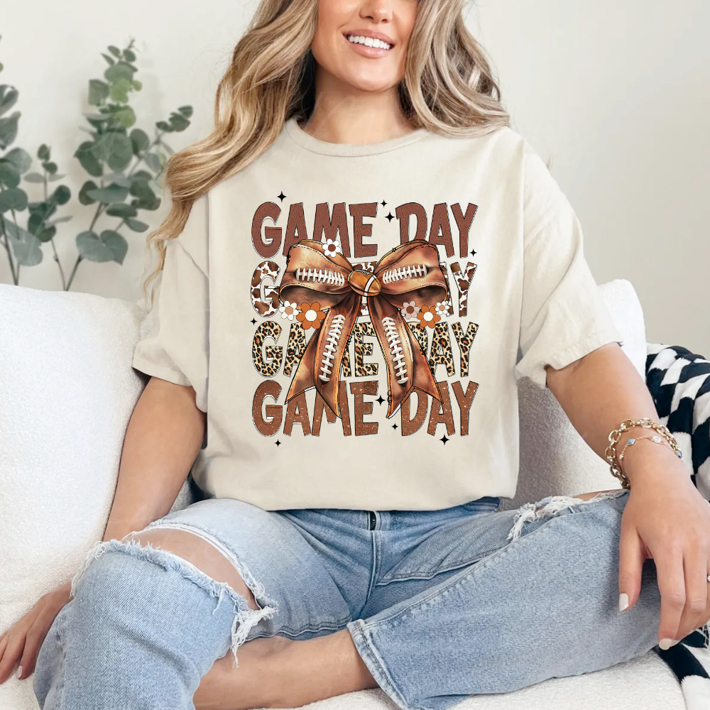 Game Day Football Shirt Coquette Bow Tee (4 colors)