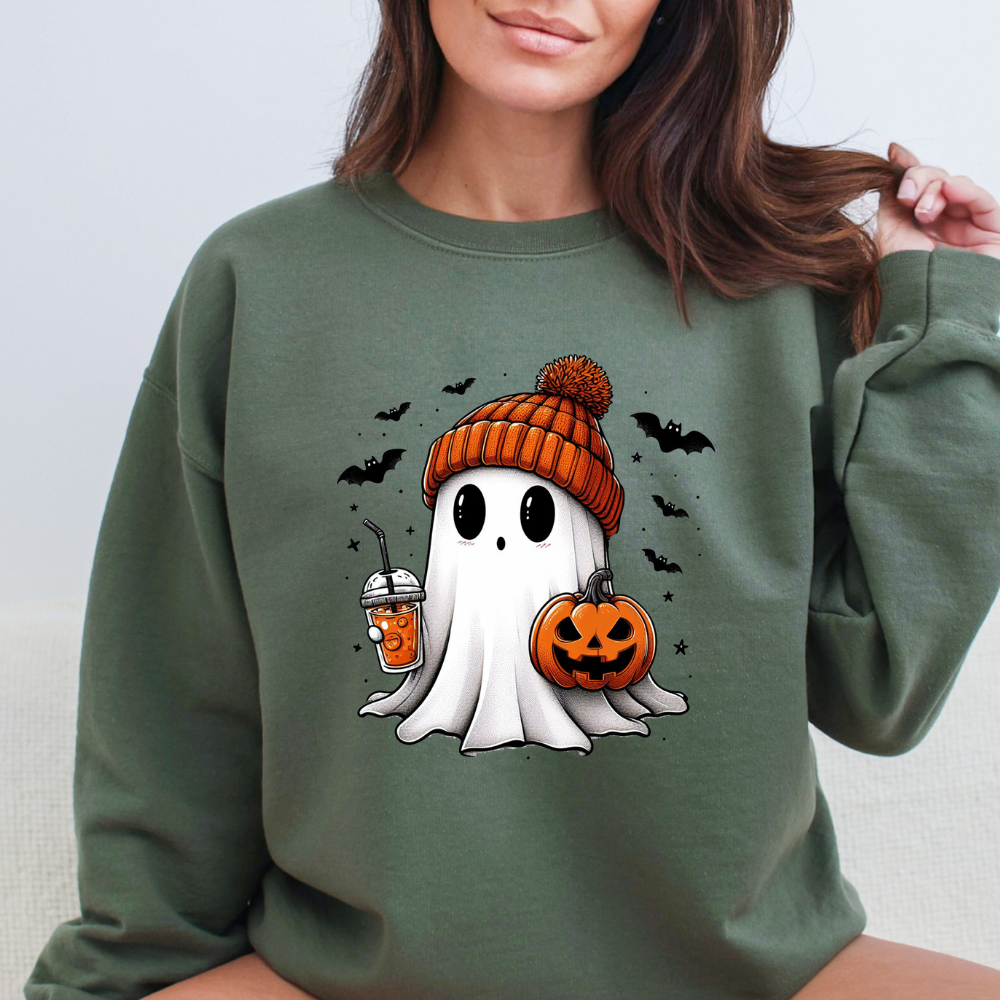 Ghost Holding Coffee Halloween Sweater (3 colors)