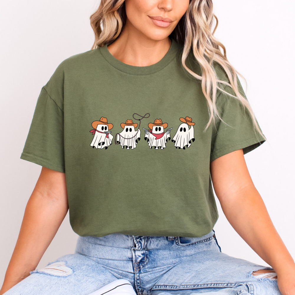 Cowboy Ghosts Ladies Halloween Shirt (4 colors)