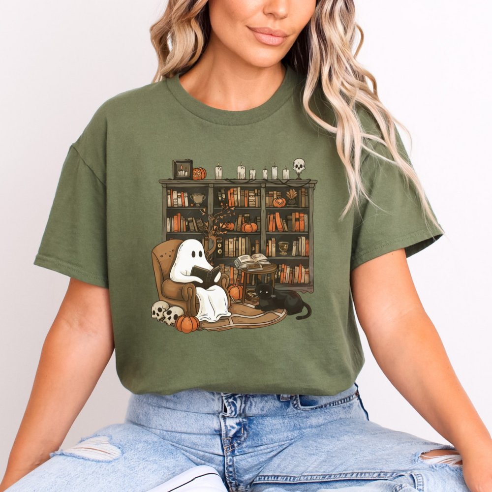 Retro Ghost Reading Books Halloween Shirt (3 colors)