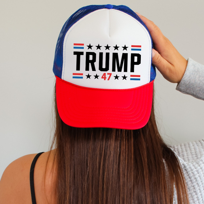 Trump 47 Classic Foam Trucker Hat Red White & Blue