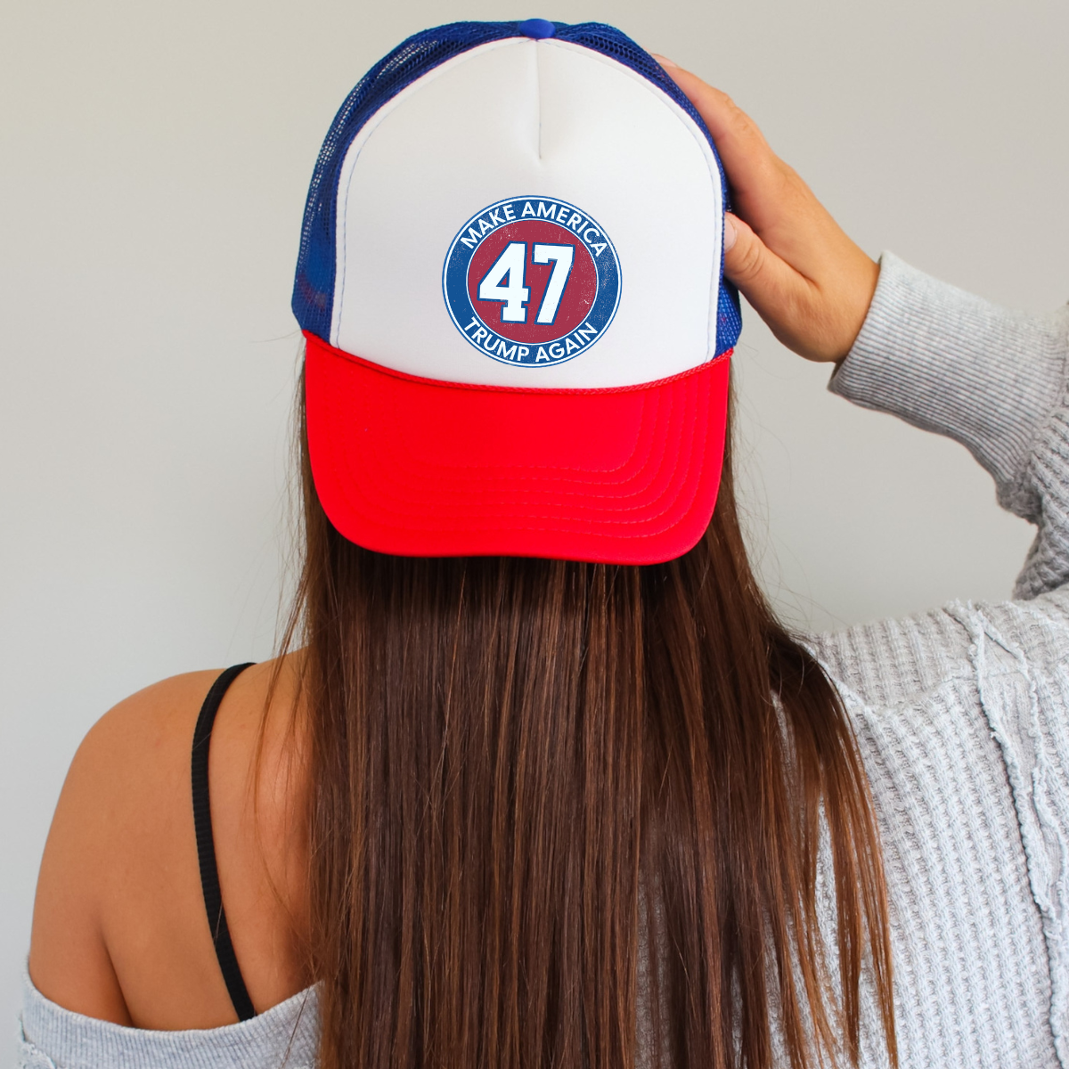 Trump 47 Round Classic Foam Trucker Hat Red White & Blue