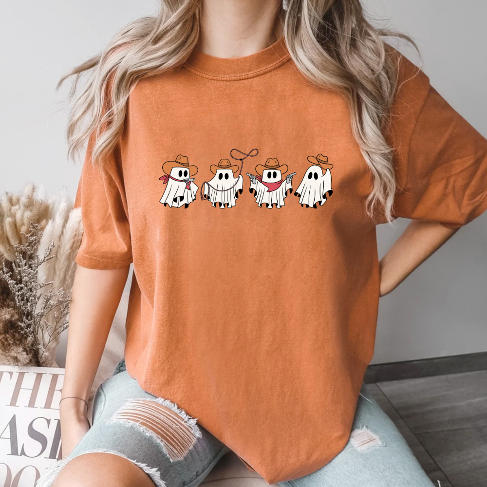 Cowboy Ghosts Ladies Halloween Shirt (4 colors)