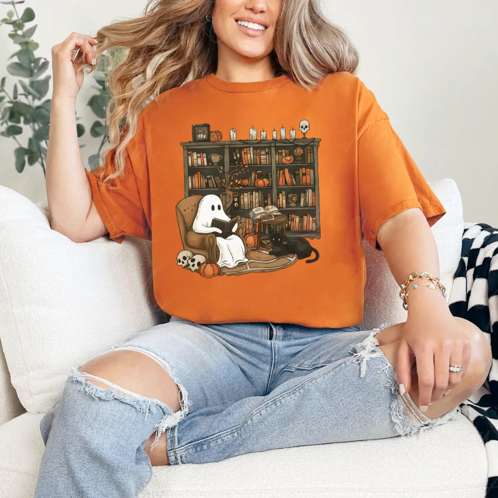 Retro Ghost Reading Books Halloween Shirt (3 colors)