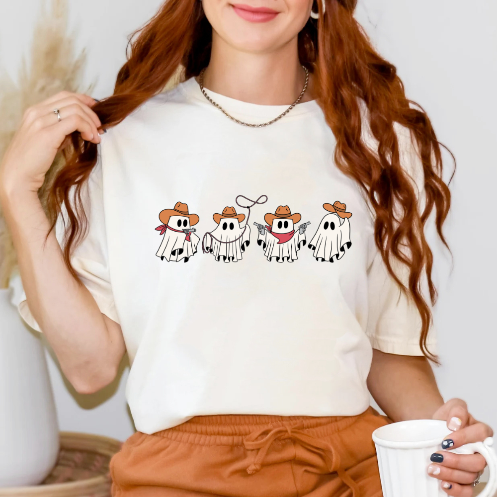 Cowboy Ghosts Ladies Halloween Shirt (4 colors)