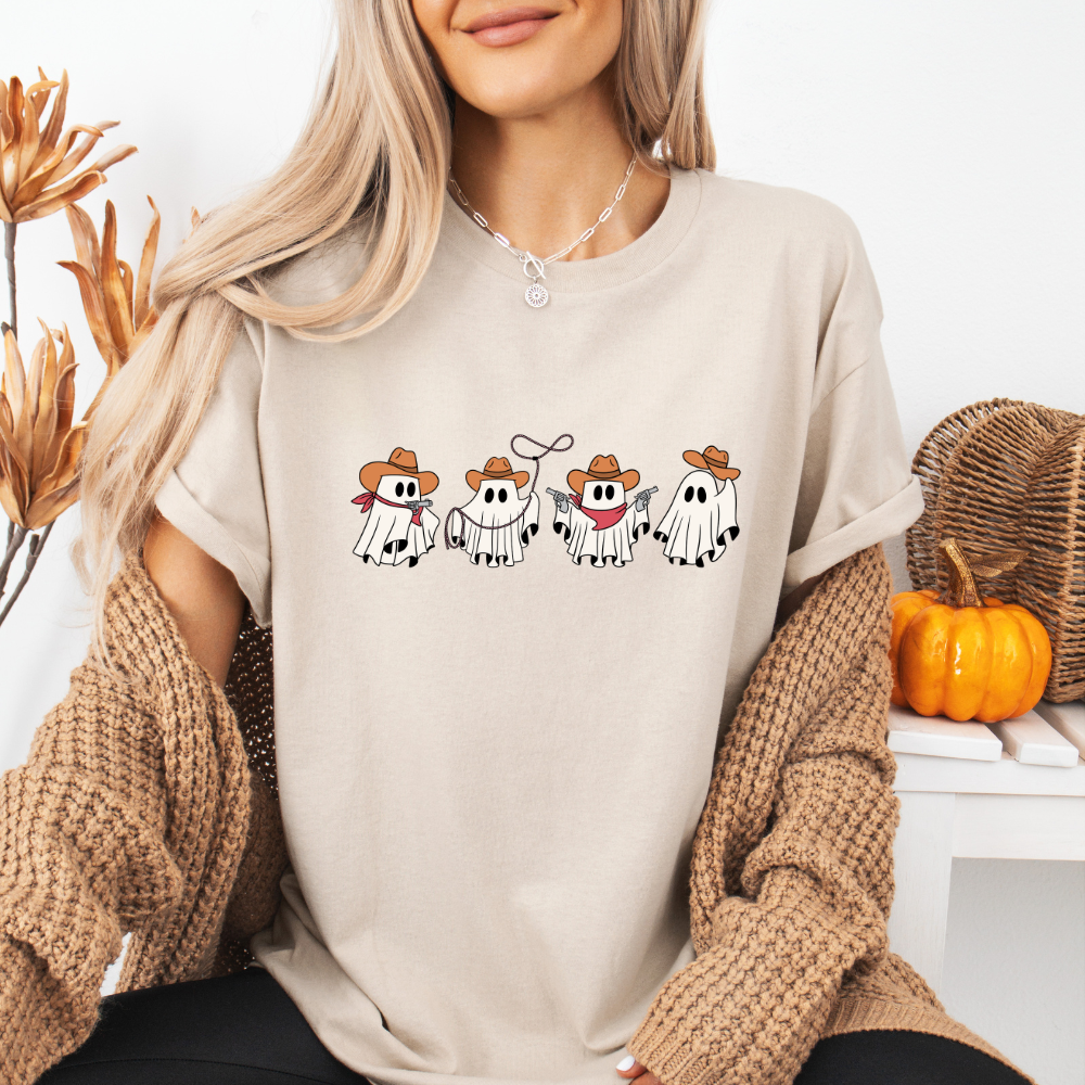 Cowboy Ghosts Ladies Halloween Shirt (4 colors)