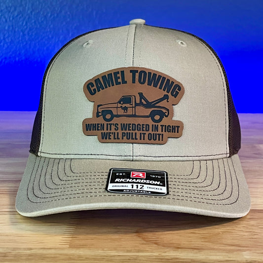 Camel Towing Funny Leather Patch Hat Khaki/Brown