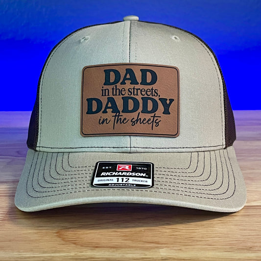 Dad In Streets Daddy In The Sheets Funny Leather Patch Hat Khaki/Brown