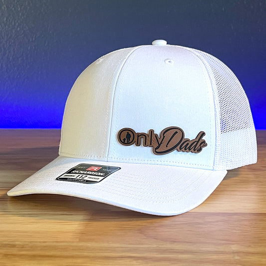 ONLY DADS Funny Leather Patch Trucker Hat White