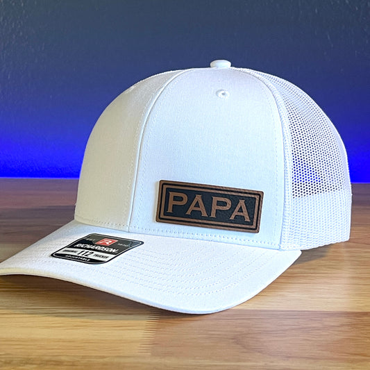 PAPA Side Leather Patch Trucker Hat White