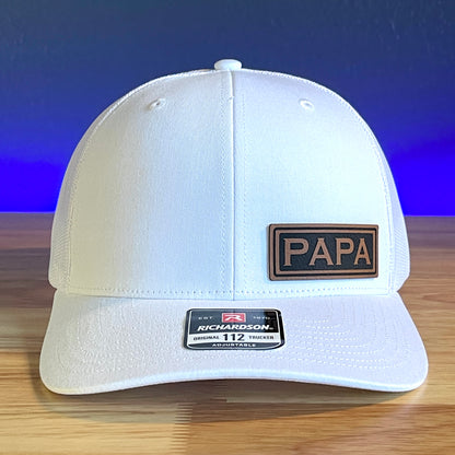 PAPA Side Leather Patch Trucker Hat White