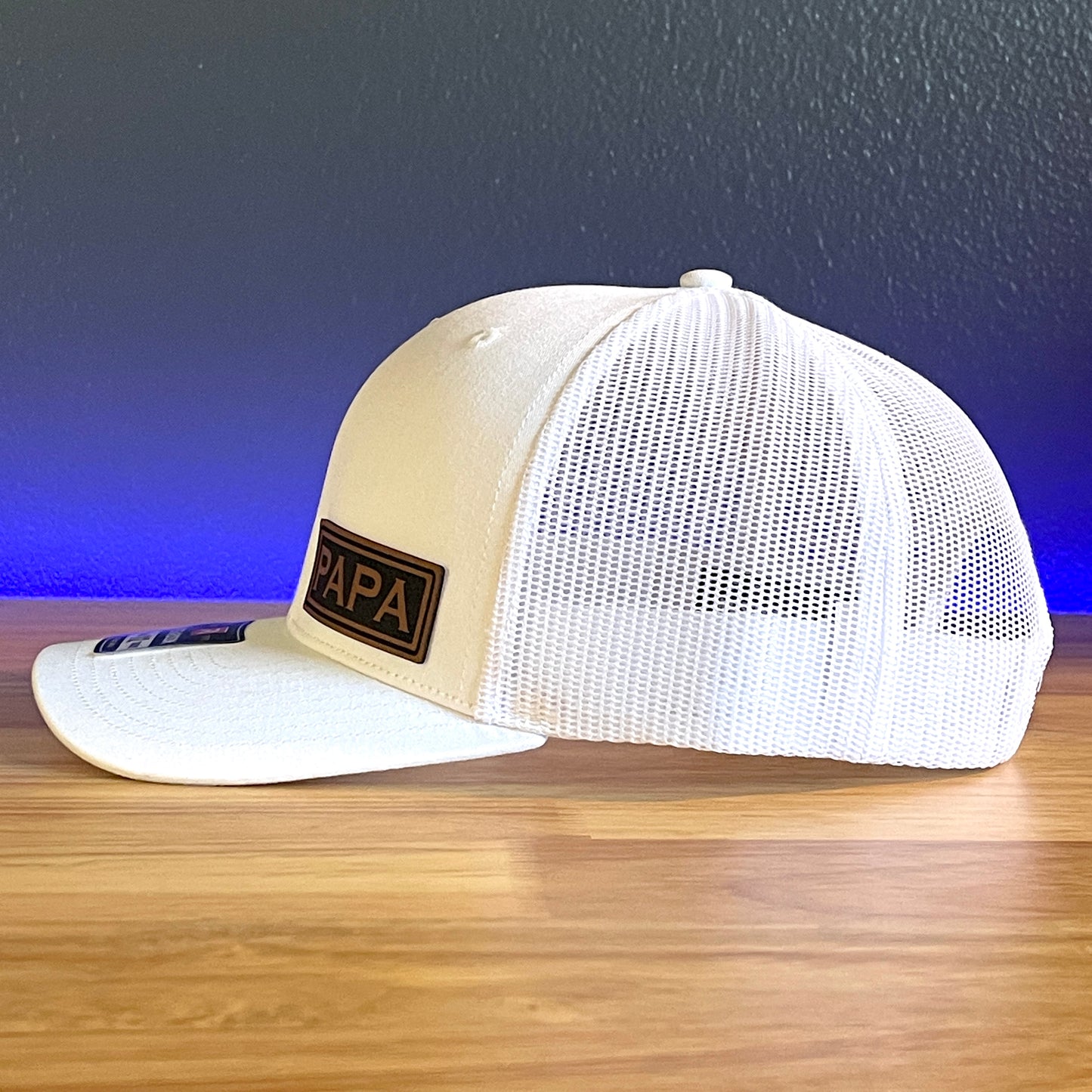 PAPA Side Leather Patch Trucker Hat White