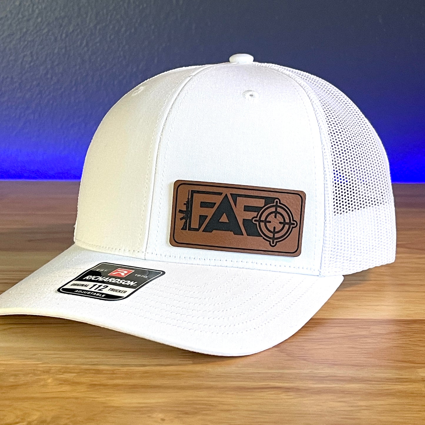FAFO F AROUND AND FIND OUT Side Leather Patch Trucker Hat White