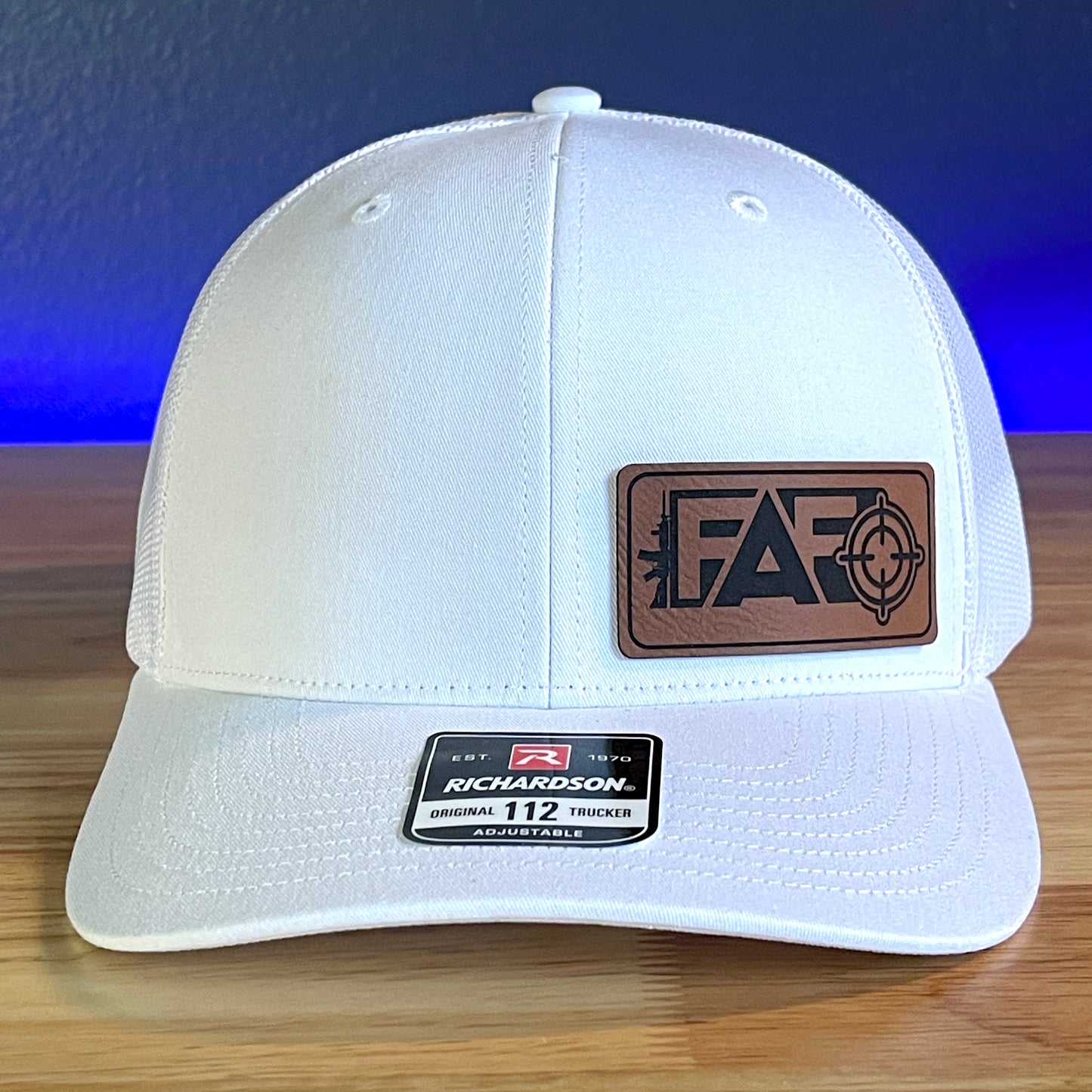 FAFO F AROUND AND FIND OUT Side Leather Patch Trucker Hat White