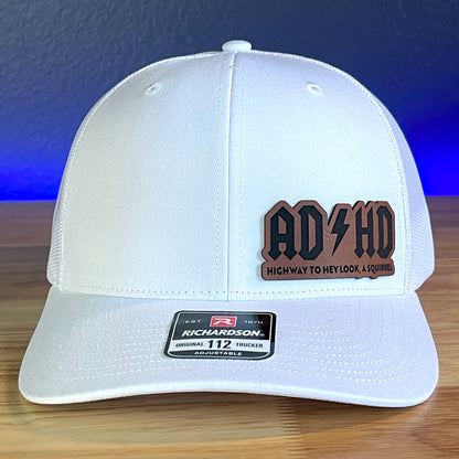 ADHD Funny Side Leather Patch Trucker Hat White