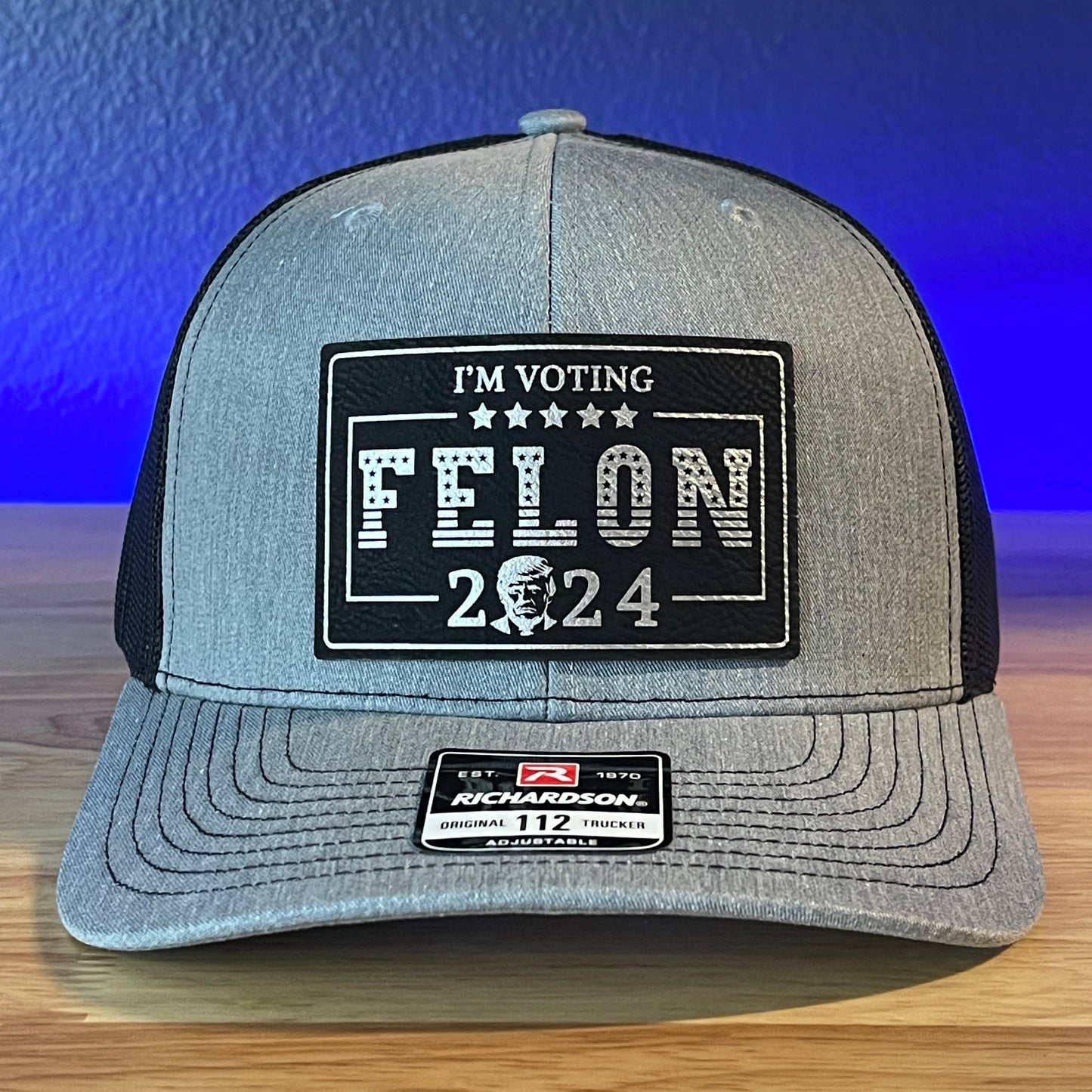 I'm Voting FELON Trump 2024 Rectangular Trucker Hat Leather Patch Hat Black/Silver