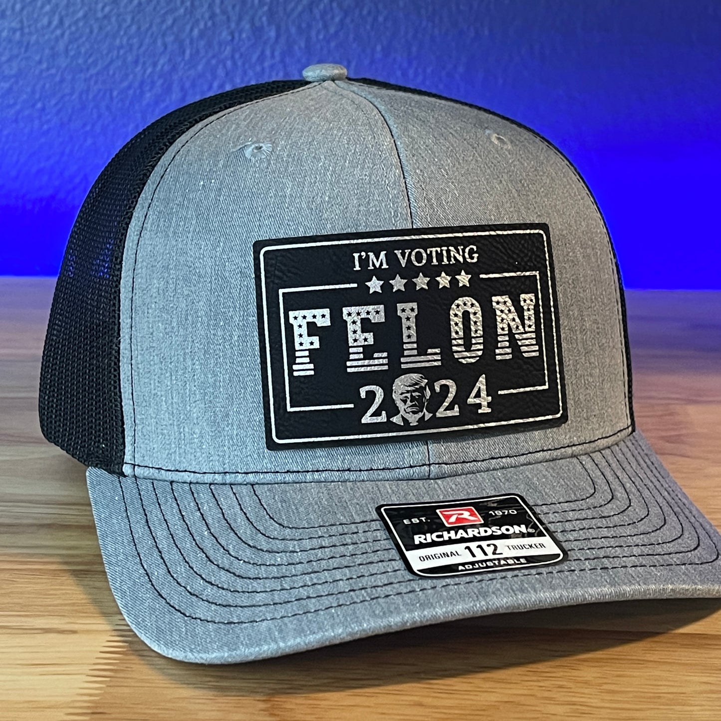 I'm Voting FELON Trump 2024 Rectangular Trucker Hat Leather Patch Hat Black/Silver