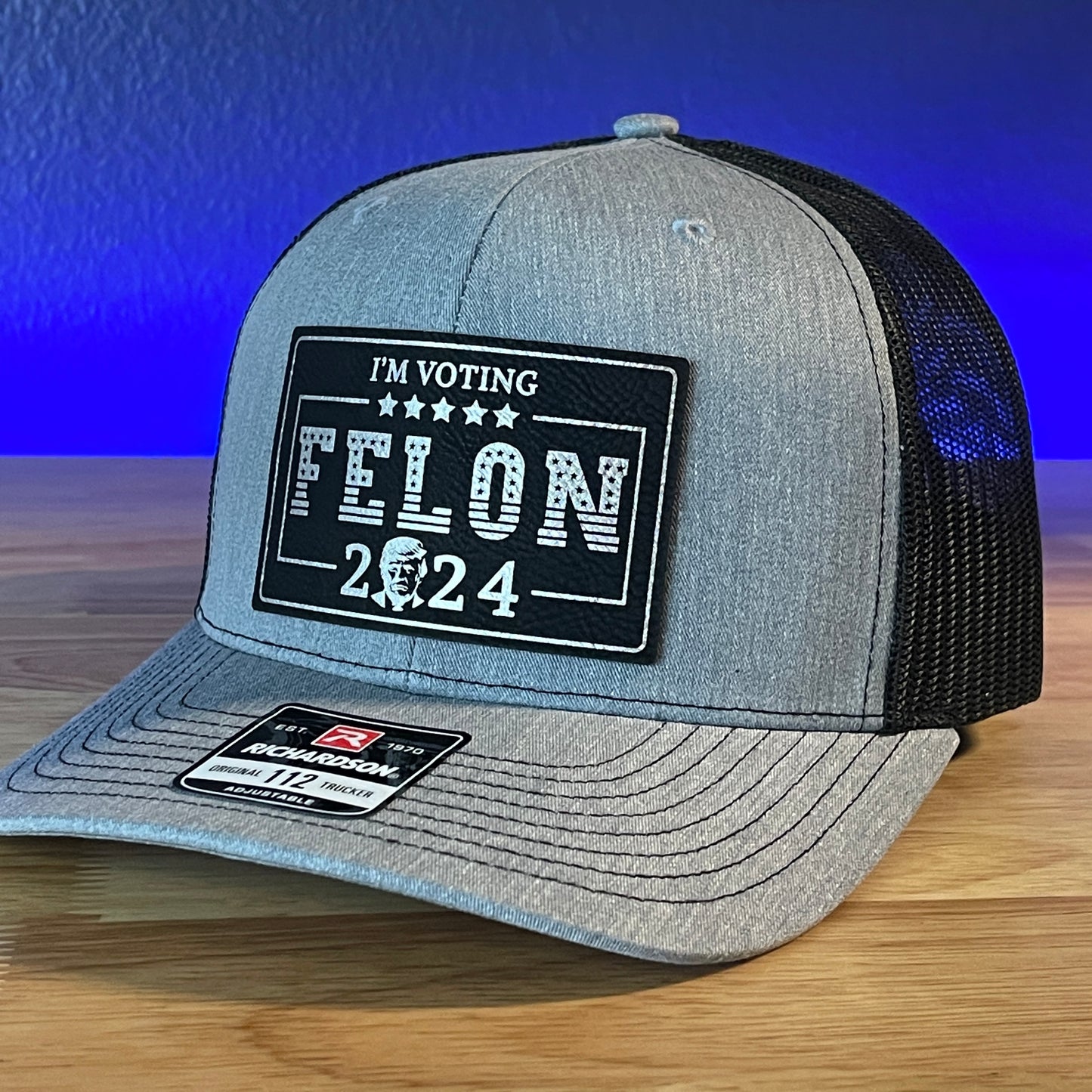 I'm Voting FELON Trump 2024 Rectangular Trucker Hat Leather Patch Hat Black/Silver