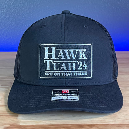 Hawk Tuah Spit On That Thang Viral Leather Patch Hat Black/Silver