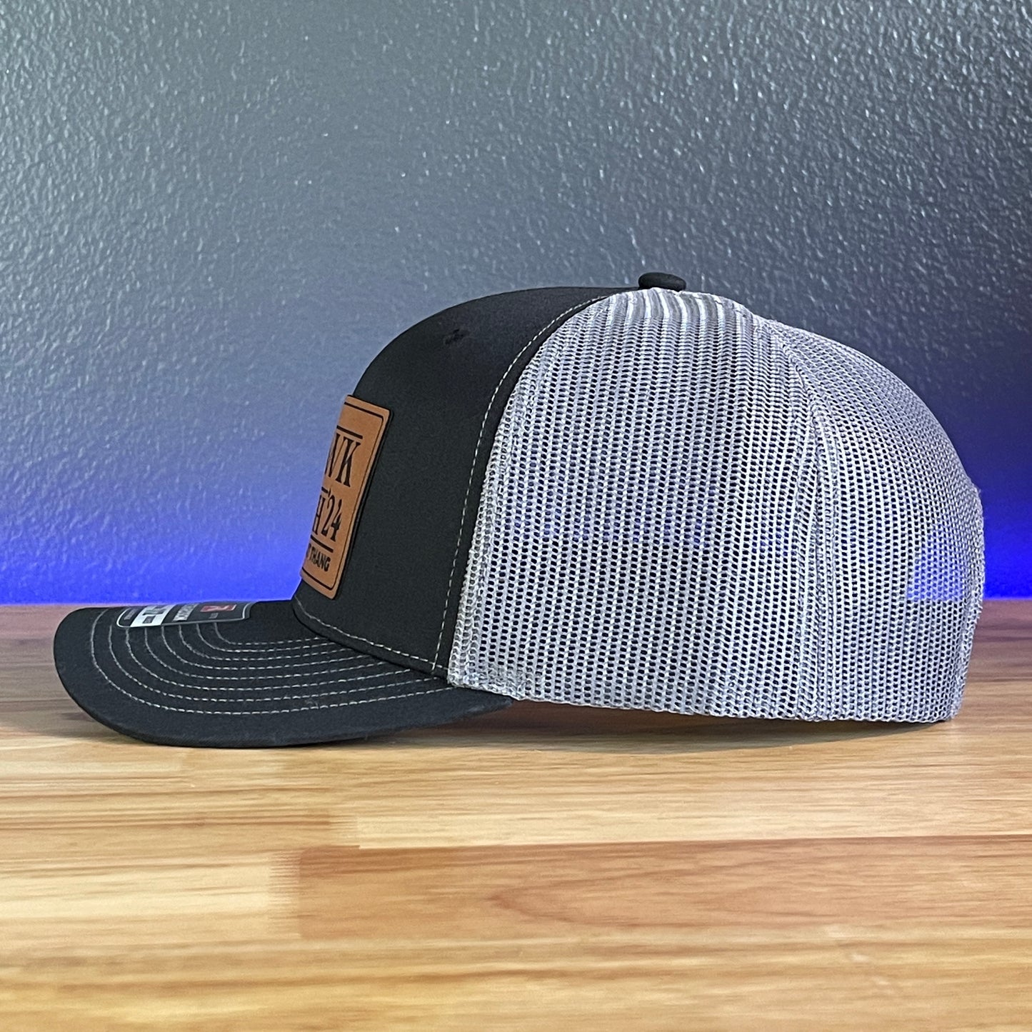 Hawk Tuah Spit On That Thang Viral Leather Patch Hat Black/Charcoal