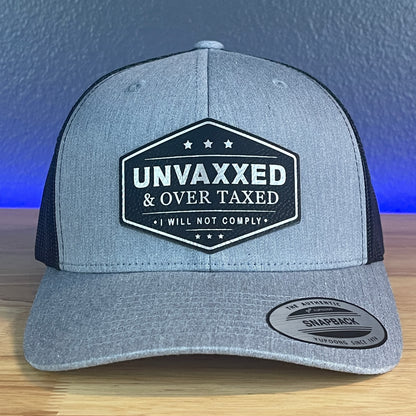 UNVAXXED & OVER TAXED Leather Patch Hat BLK/SILVER