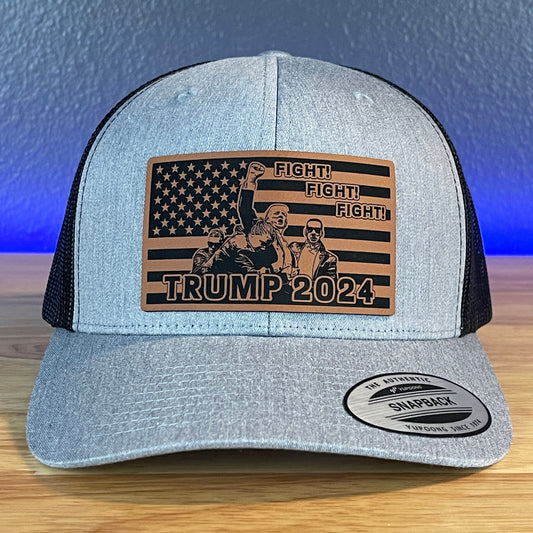 Trump 2024 Fight Fight Fight Flag SnapBack Trucker Rawhide Leather Patch Hat