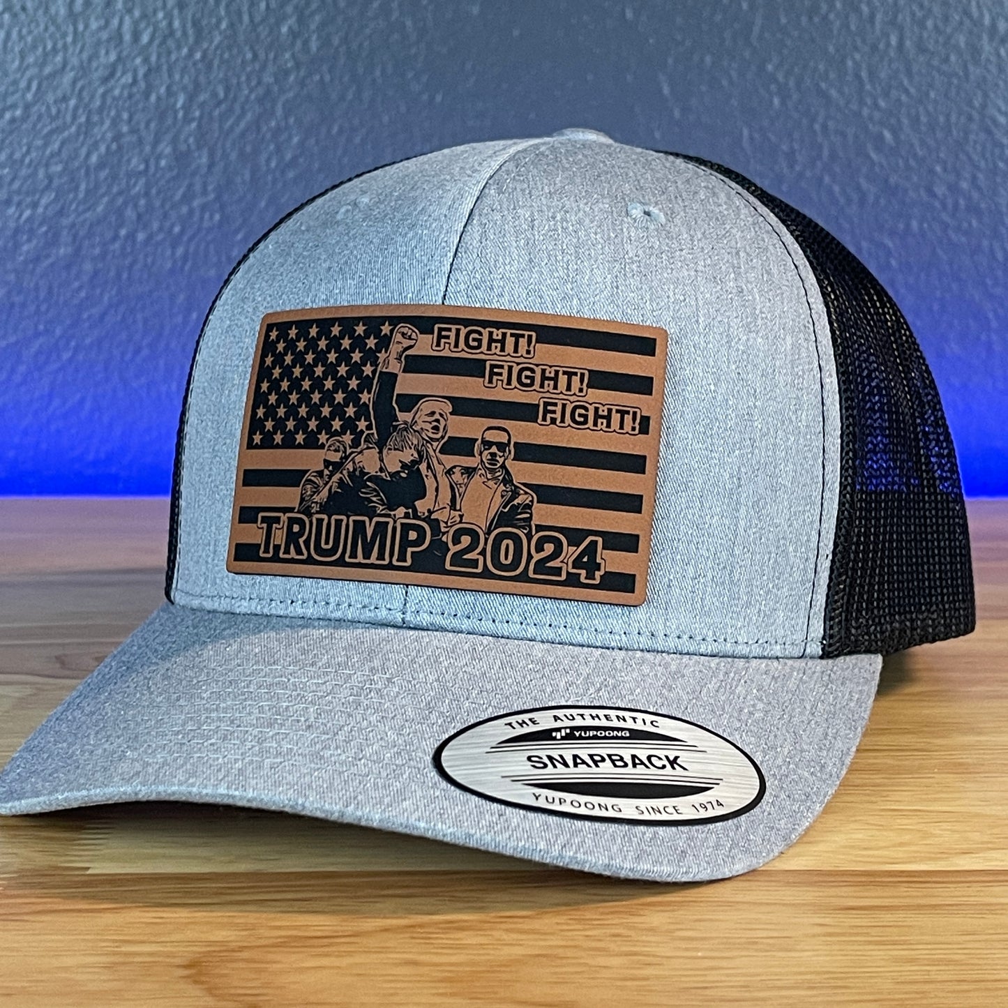 Trump 2024 Fight Fight Fight Flag SnapBack Trucker Rawhide Leather Patch Hat