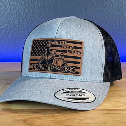 Trump 2024 Fight Fight Fight Flag SnapBack Trucker Rawhide Leather Patch Hat