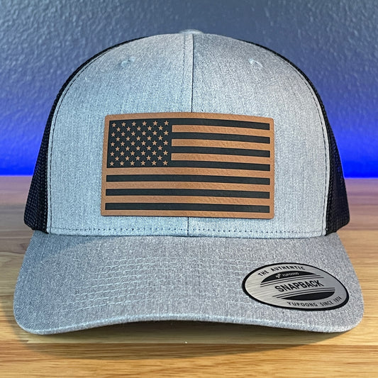 American Flag Patriotic SnapBack Trucker Rawhide Leather Patch Hat